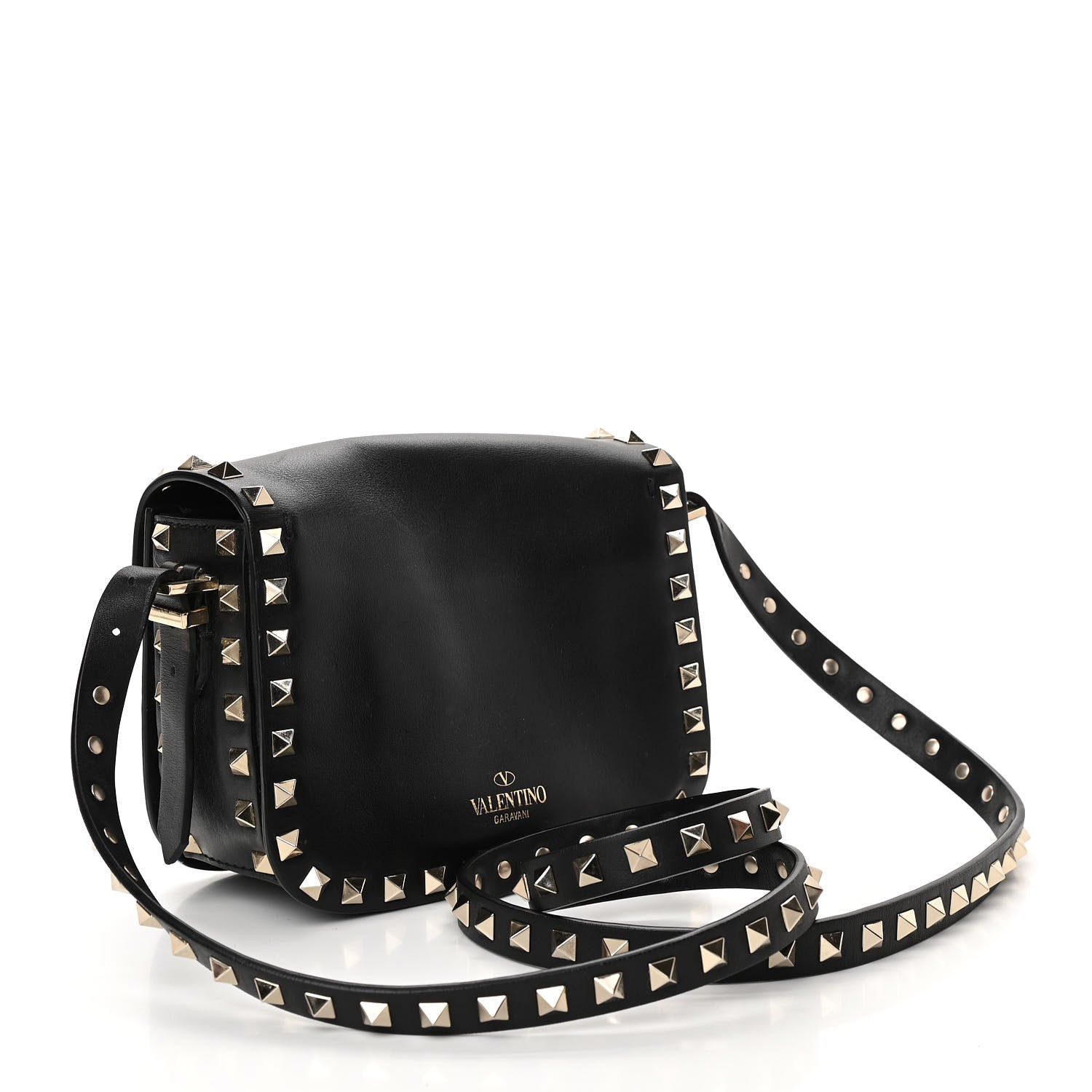 Valentino Garavani Vitello Small Rockstud Flap Saddle Bag Black 3 of 11