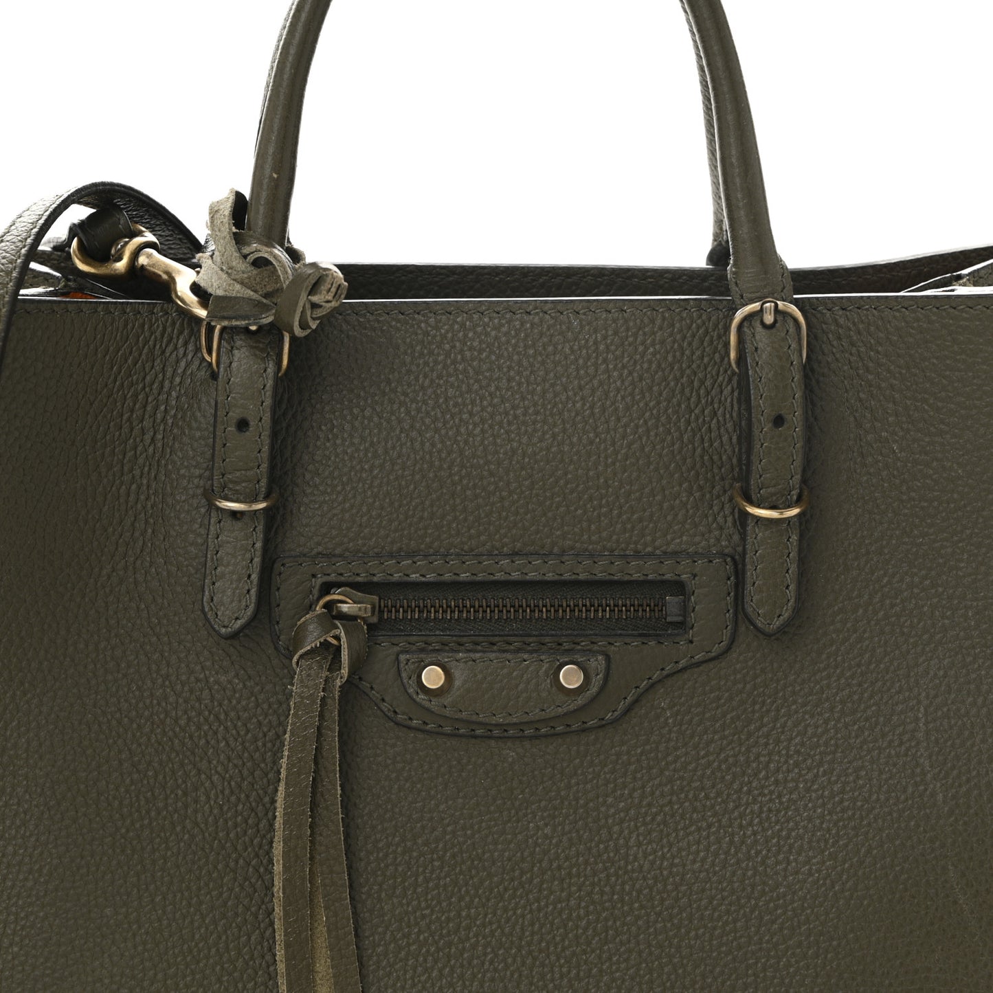 Veau Papier A6 Zip Around Tote Vert Kaki Orange
