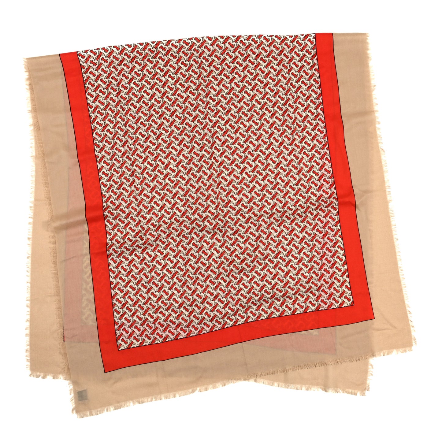 Wool Silk TB Print Scarf Vermillion