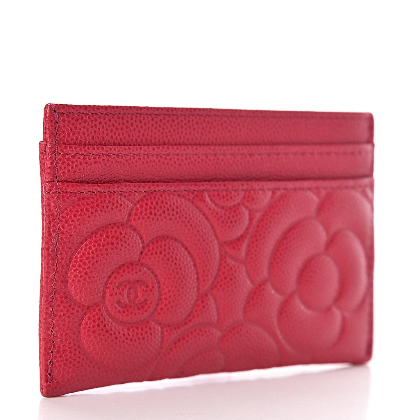 Caviar Camellia Embossed Card Holder Fuchsia
