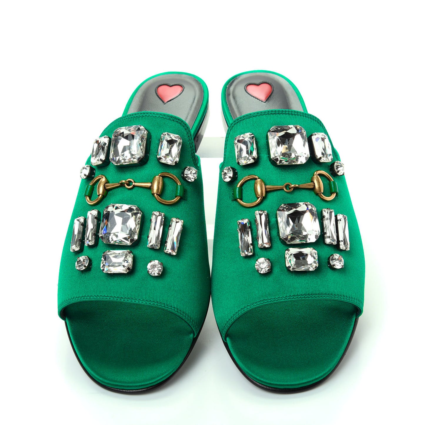 Satin Malaga Kid Horsebit Slide Sandals 39.5 Shamarock Emerald