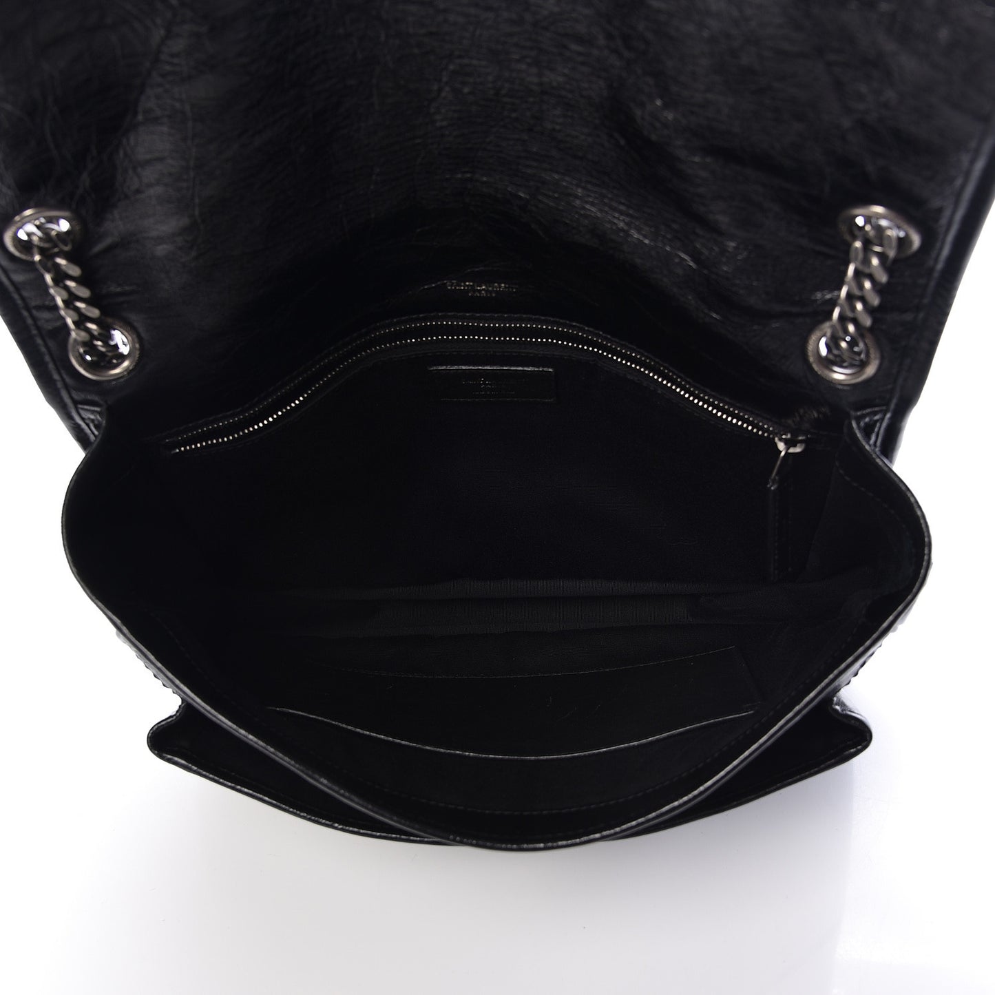 Crinkled Calfskin Matelasse Monogram Large Niki Chain Satchel Black
