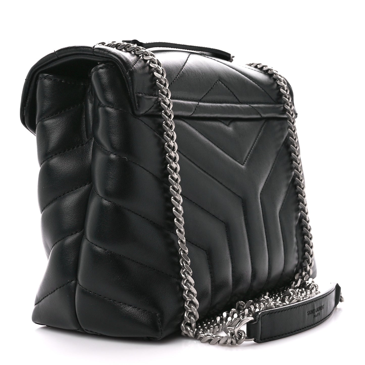 Calfskin Y Quilted Monogram Small Loulou Chain Satchel Black