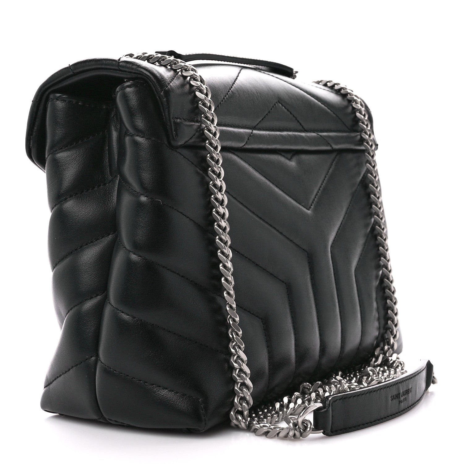 Saint Laurent Calfskin Y Quilted Monogram Small Loulou Chain Satchel Black 3 of 13