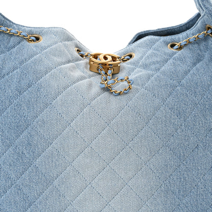 Chanel Washed Denim Quilted Medium Chanel 25 Handbag Blue 9 of 11