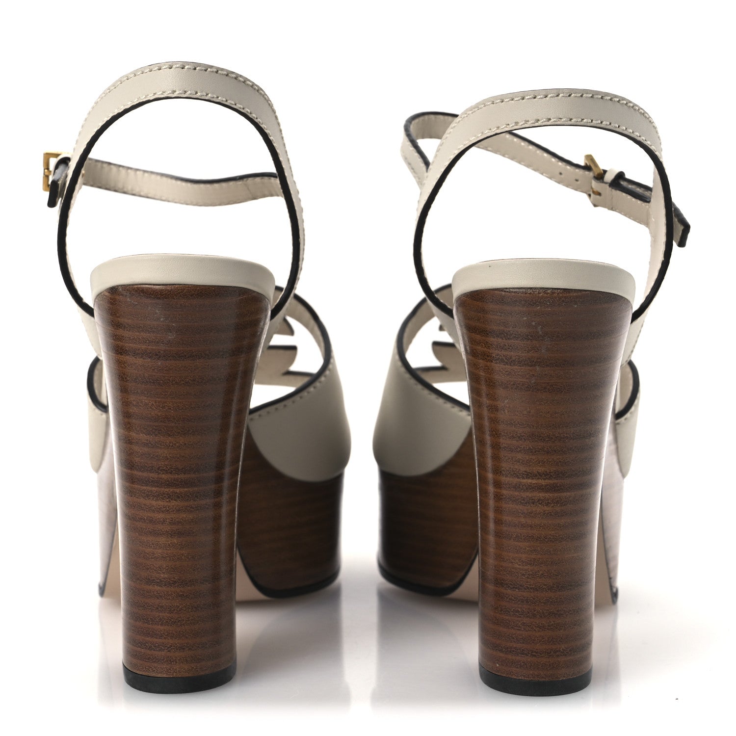 Gucci Cosmos Softy Calfskin Wooden Interlocking G Cut-Out 30/120mm Platform Sandals 40 Mystic White 6 of 12