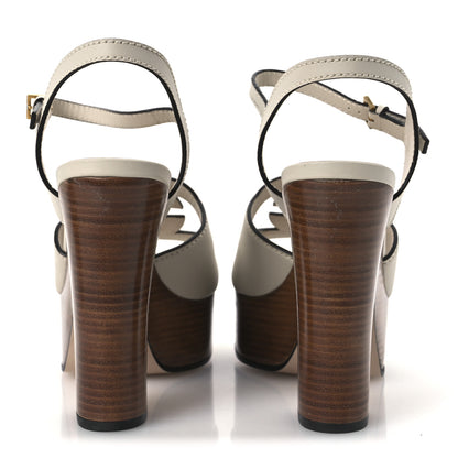 Gucci Cosmos Softy Calfskin Wooden Interlocking G Cut-Out 30/120mm Platform Sandals 40 Mystic White 6 of 12