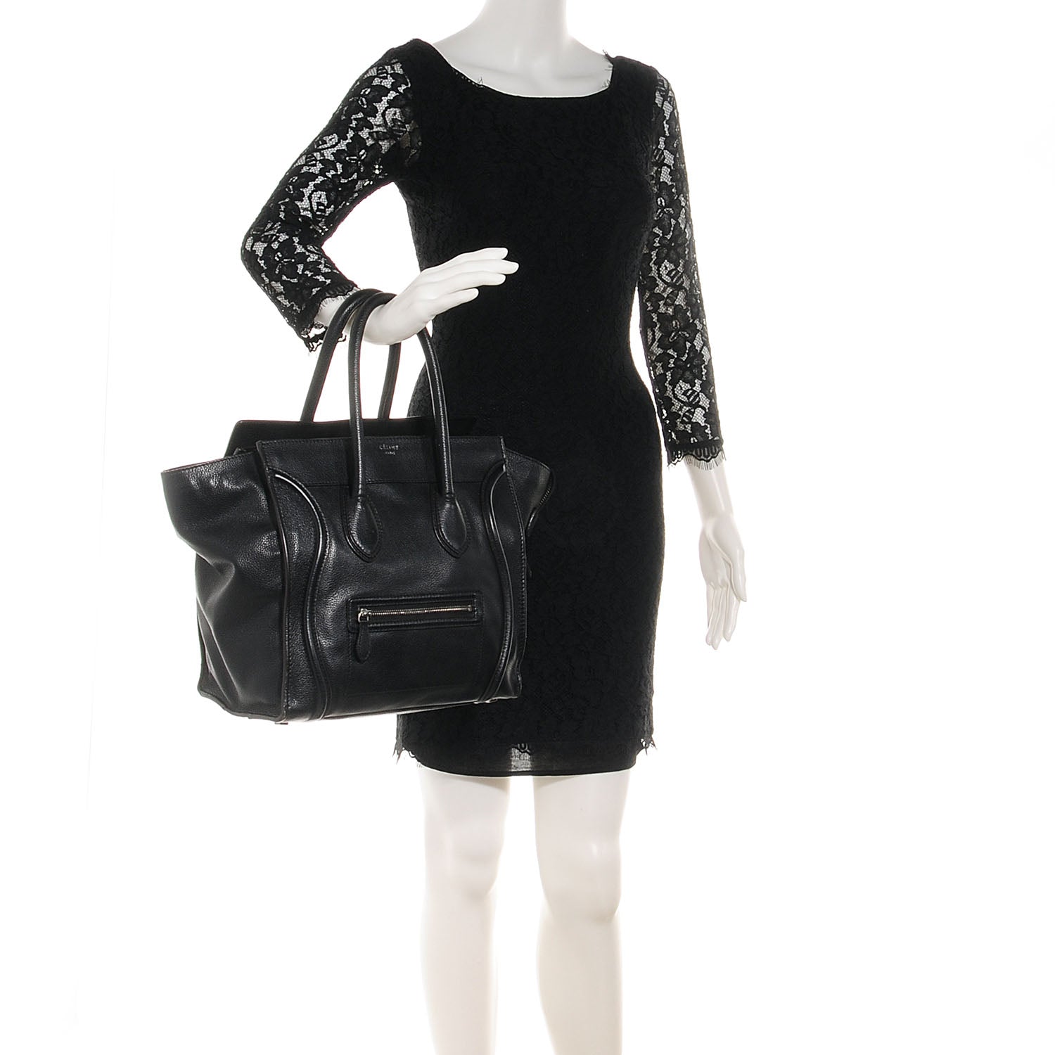 Celine Drummed Calfskin Mini Luggage Black 2 of 8