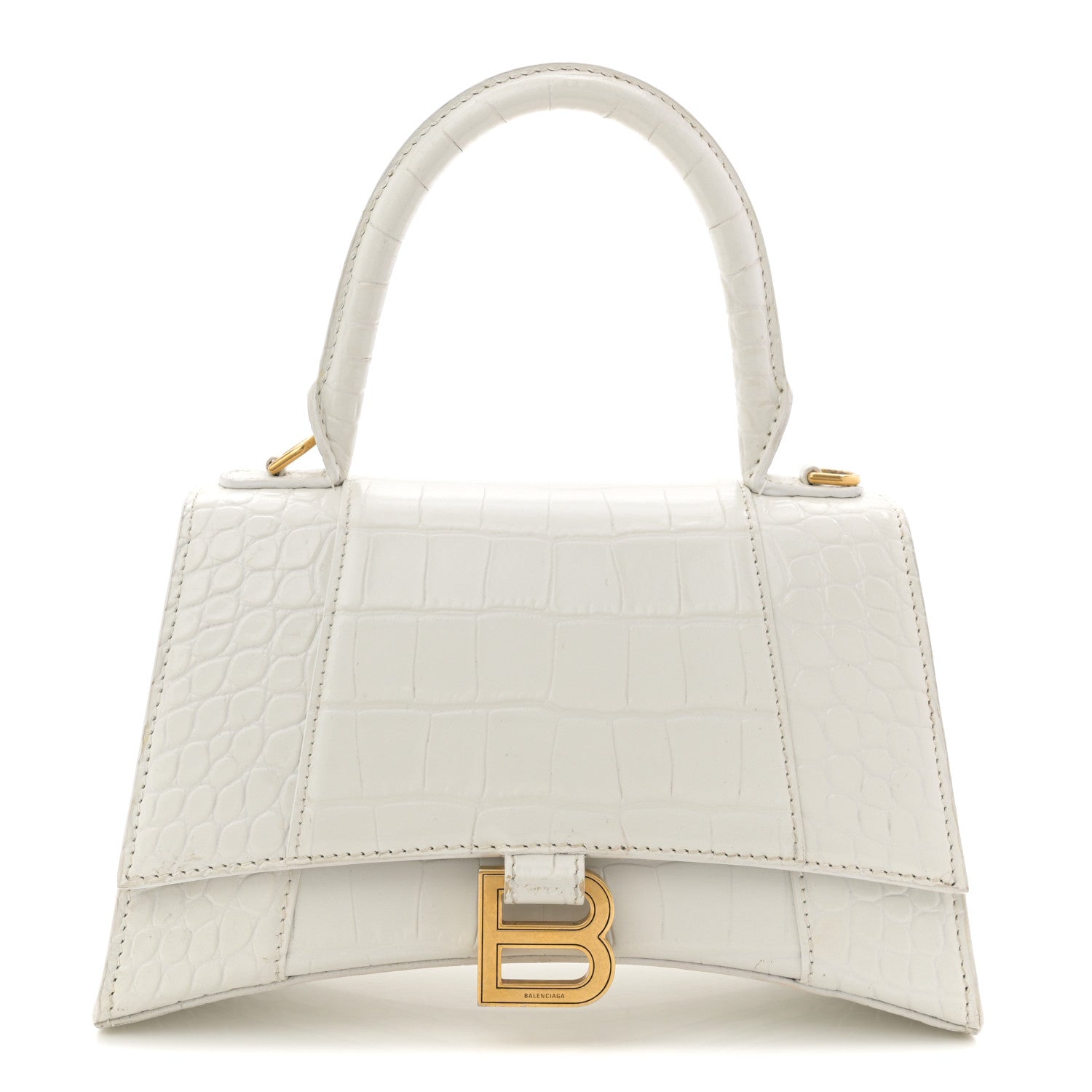 Balenciaga Calfskin Crocodile Embossed Small Hourglass Top Handle Bag White 1 of 15