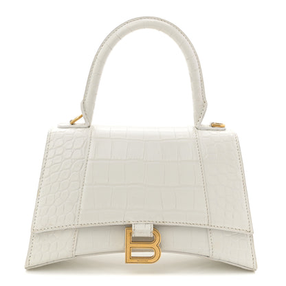 Balenciaga Calfskin Crocodile Embossed Small Hourglass Top Handle Bag White 1 of 15