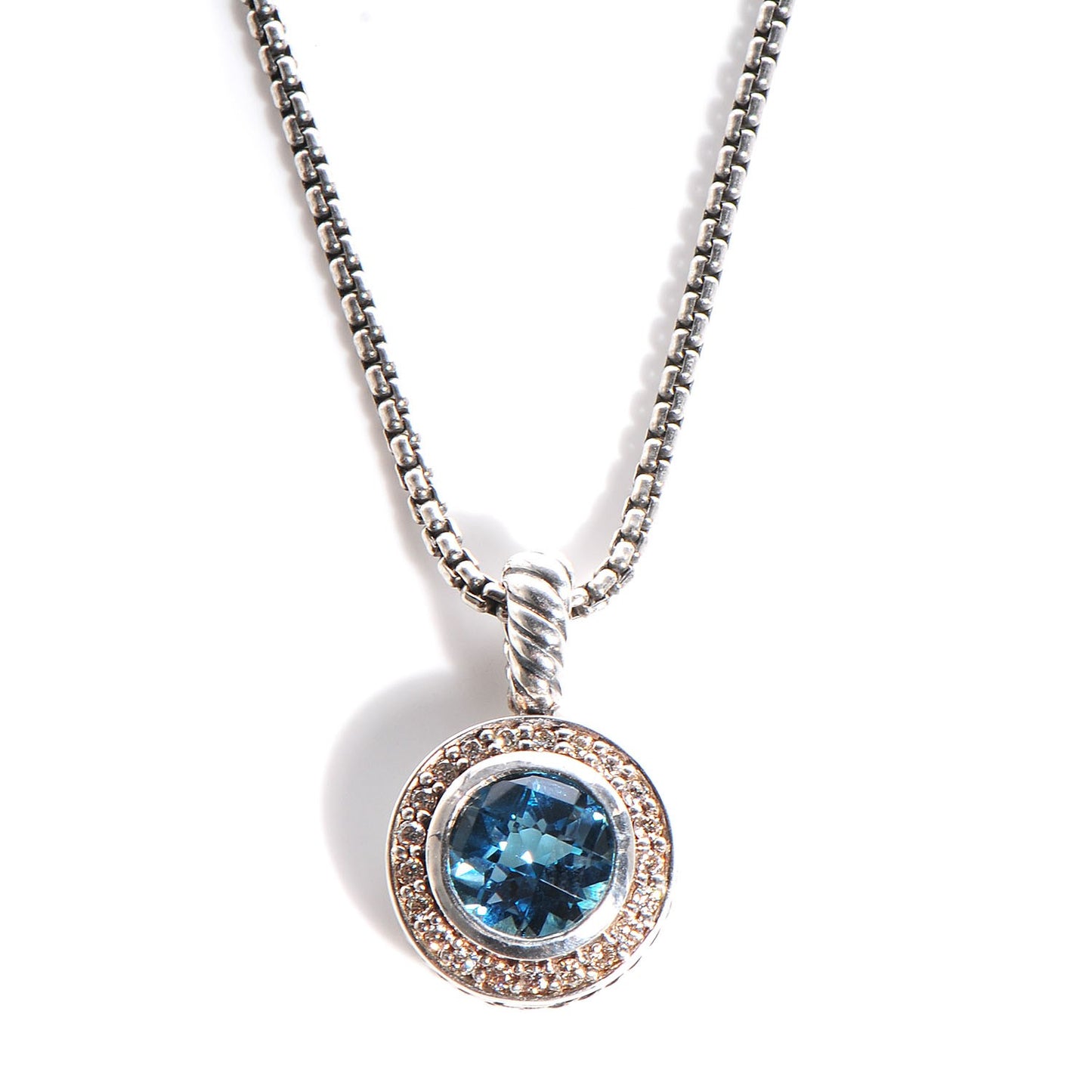 Sterling Silver Diamond Blue Topaz Necklace