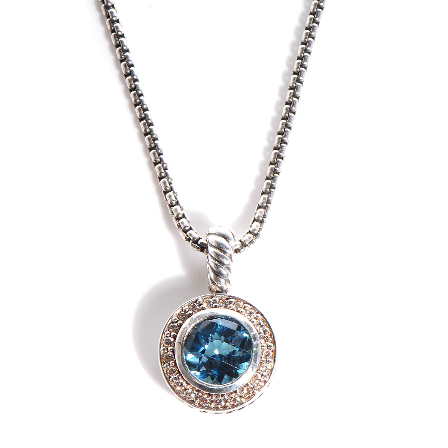 David Yurman Sterling Silver Diamond Blue Topaz Necklace 1 of 5