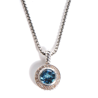 David Yurman Sterling Silver Diamond Blue Topaz Necklace 1 of 5