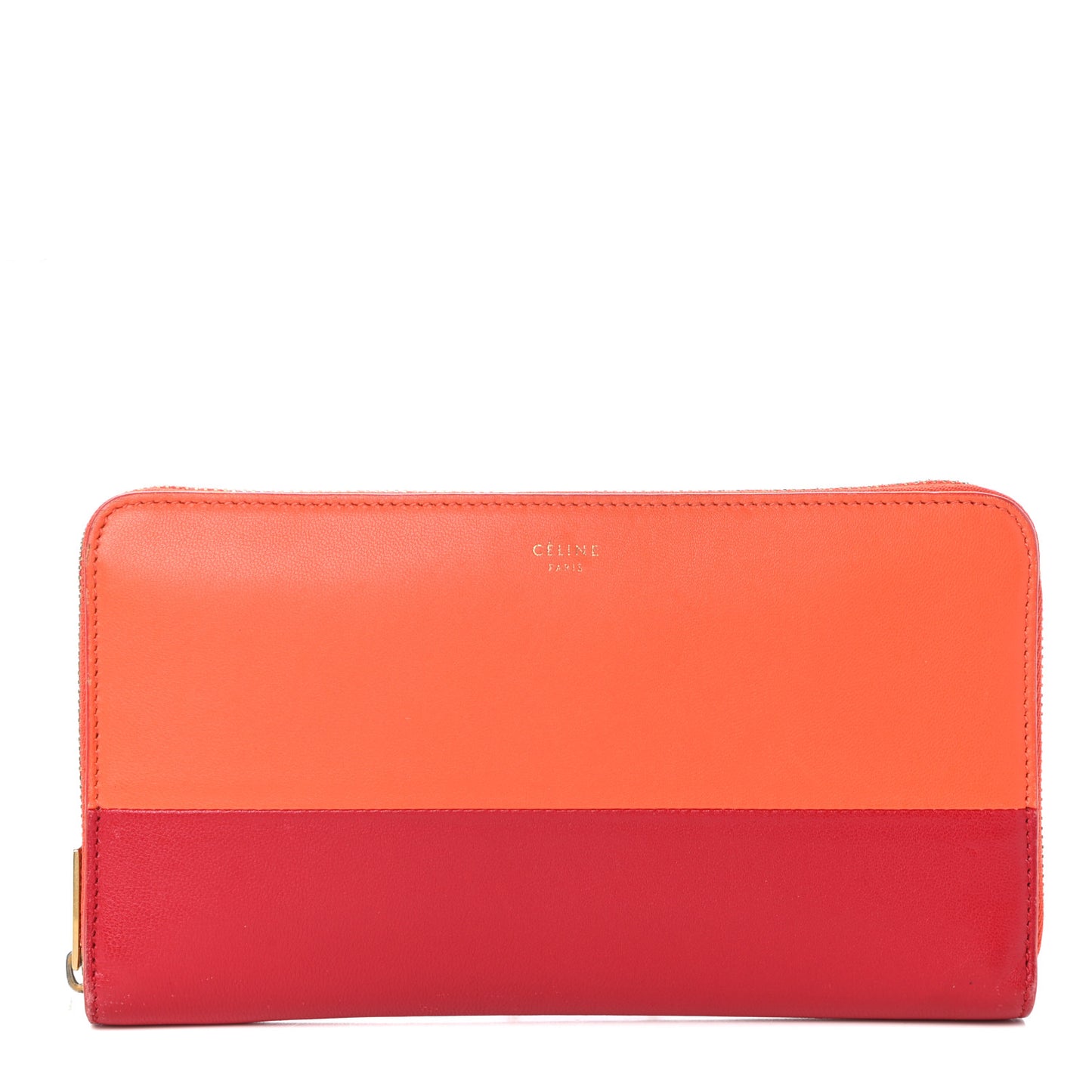 Lambskin Large Zip Around Multifunction Wallet Red Orange