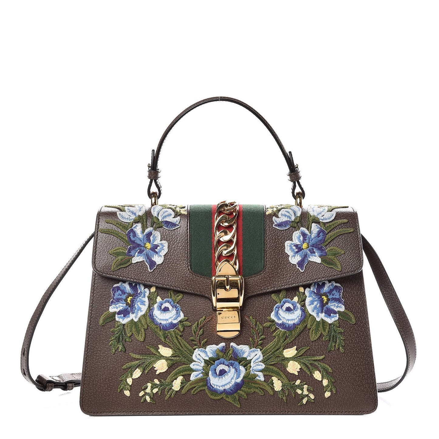 Calfskin Embroidered Medium Sylvie Top Handle Bag New Acero Multicolor