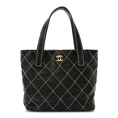 Chanel Calfskin Stitch Small Surpique Tote Black 1 of 15