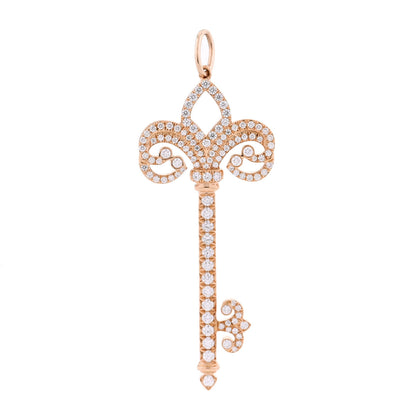 Tiffany 18K Rose Gold Diamond .37ct Fleur De Lis Key Pendant 1 of 3