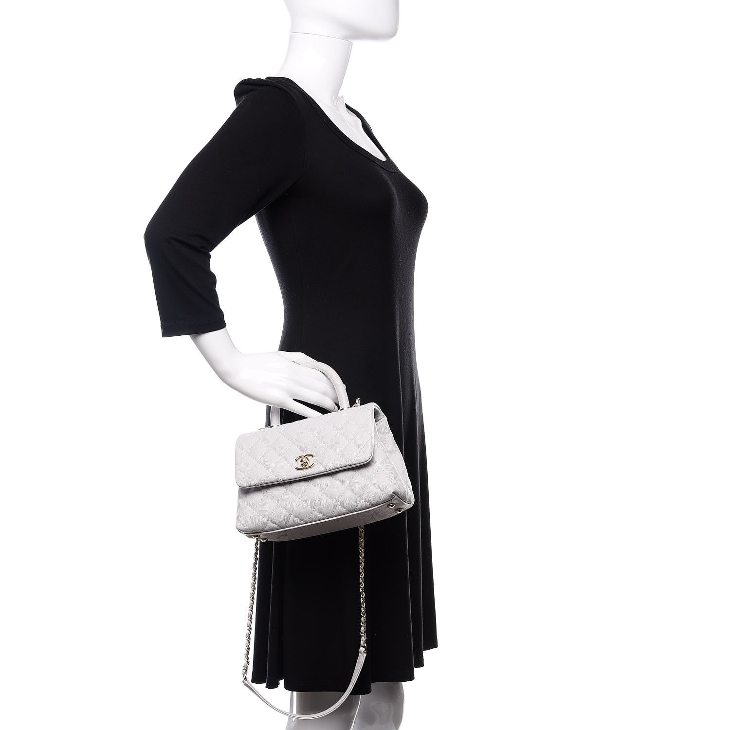 Chanel Caviar Quilted Mini Coco Handle Flap Light Grey 3 of 13