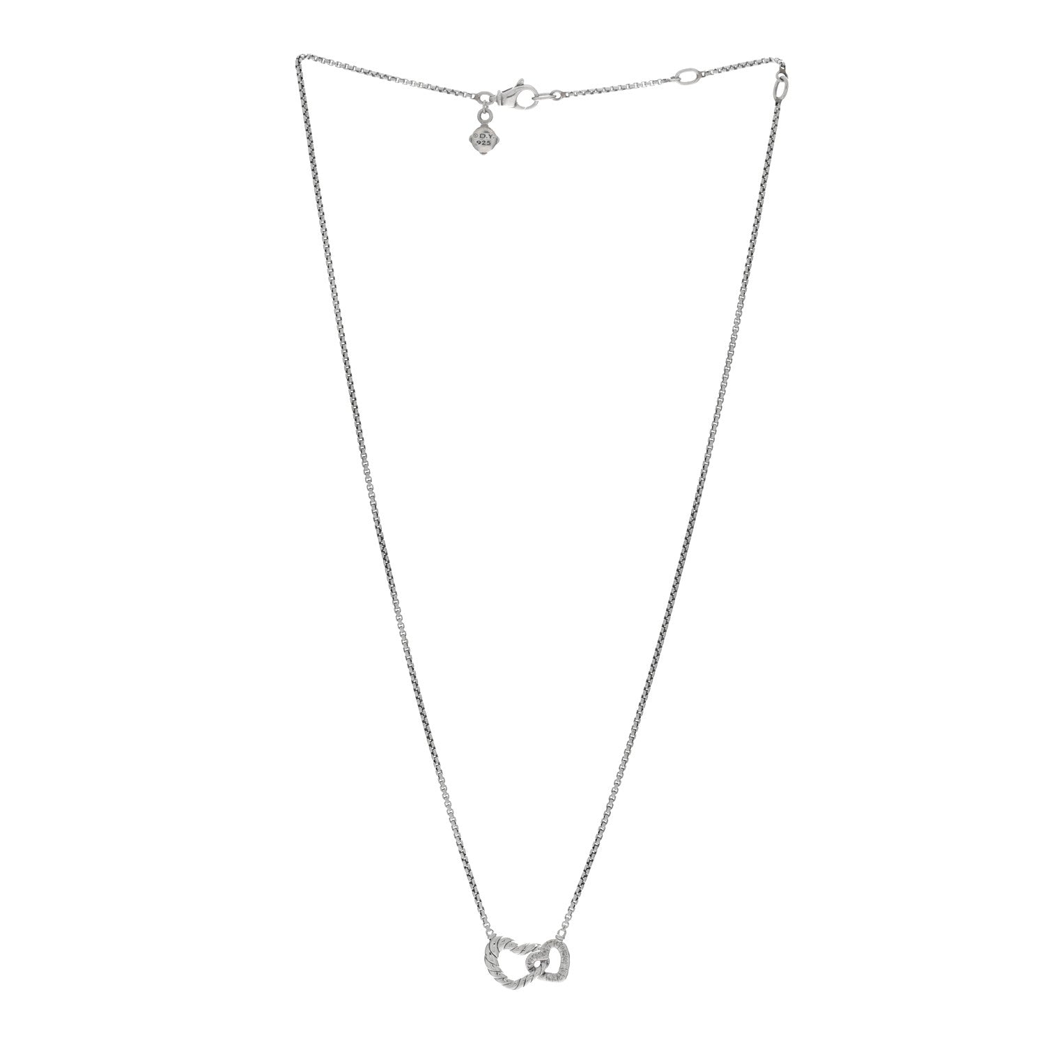 David Yurman Sterling Silver Diamond Cable Collectibles Interlocking Heart Necklace 3 of 4