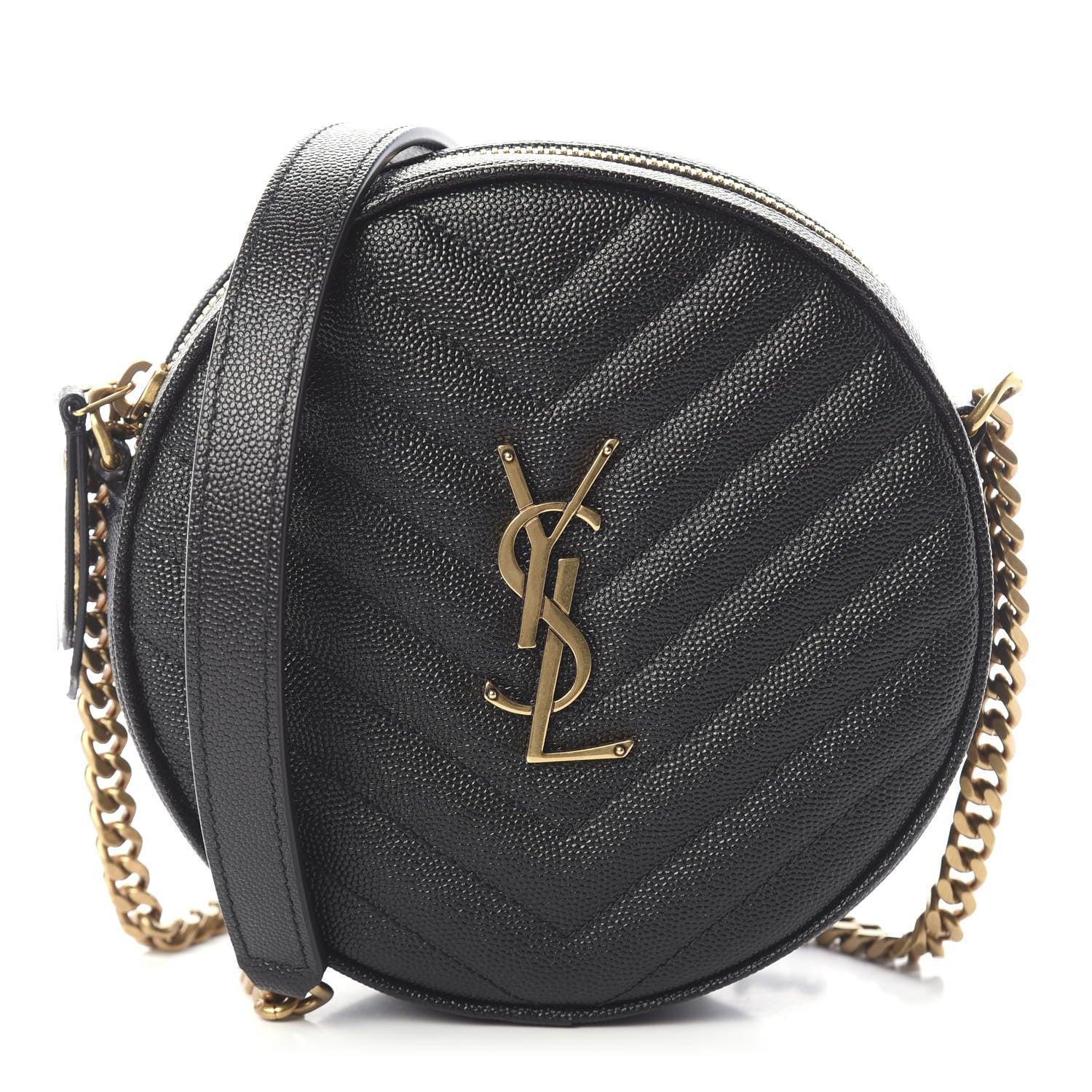 Saint Laurent Grain De Poudre Matelasse Chevron Quilted Round Vinyle Camera Bag Black 1 of 7