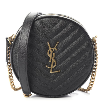 Saint Laurent Grain De Poudre Matelasse Chevron Quilted Round Vinyle Camera Bag Black 1 of 7