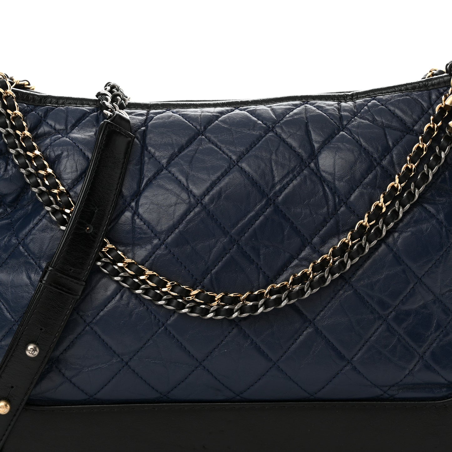 Aged Calfskin Quilted Large Gabrielle Hobo Navy Black