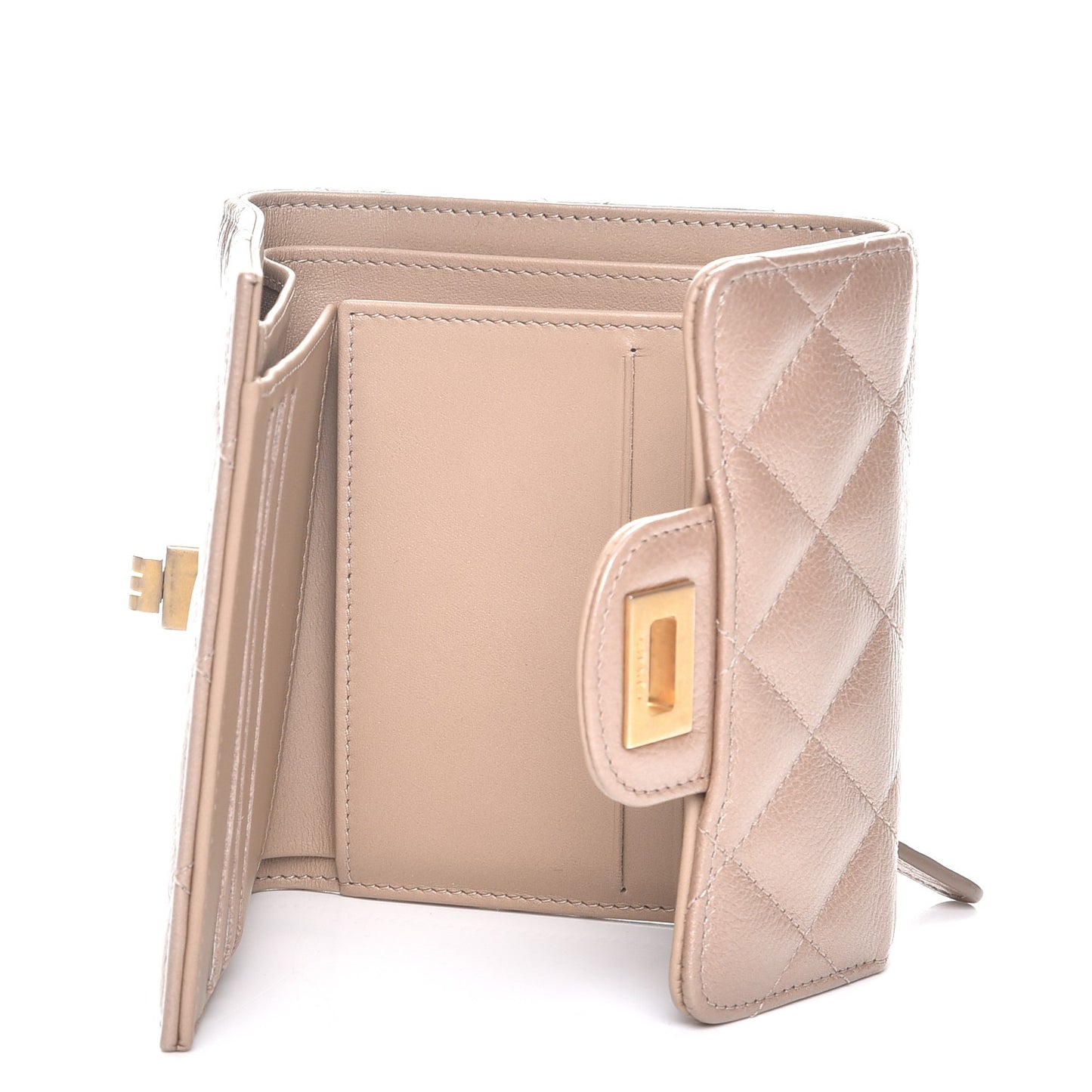Metallic Aged Calfskin Quilted Small Reissue Wallet Gold