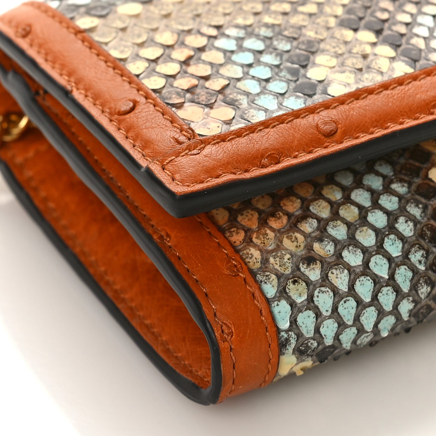 Snakeskin Ostrich Diana Chain Wallet Butter Ivory Paradise Cloud Natural Gold