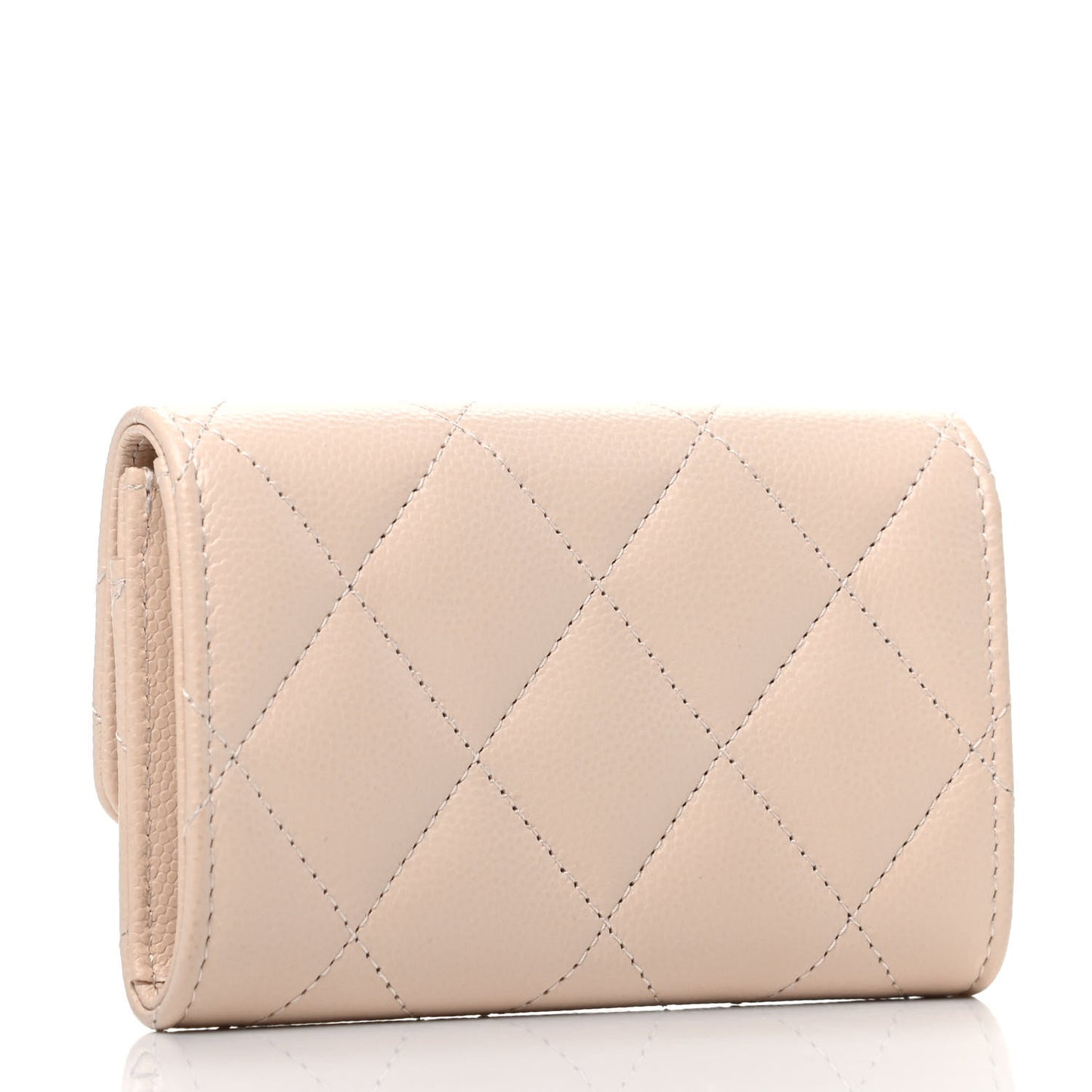 Caviar Pearl Quilted Coco Candy Flap Card Holder Beige