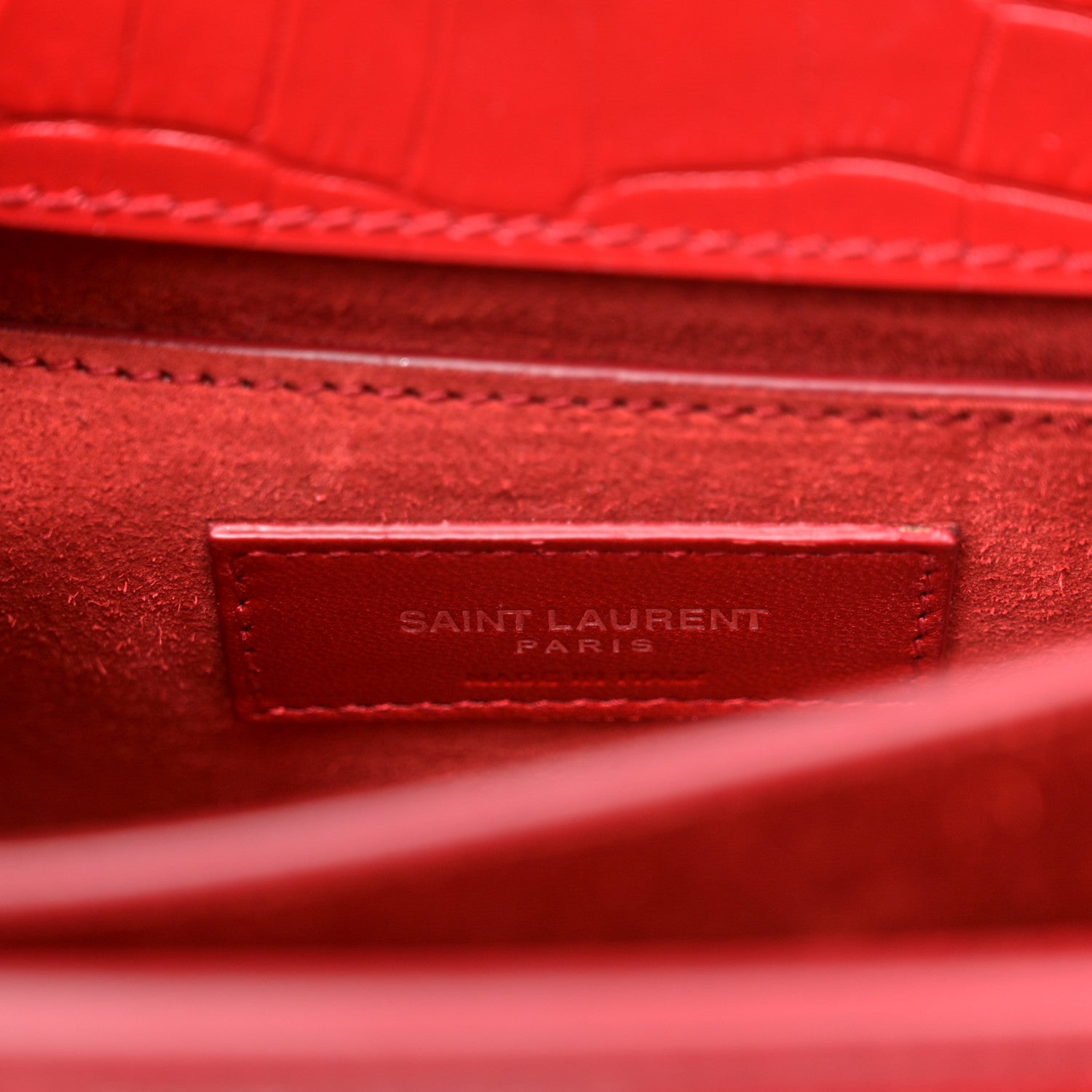 Saint Laurent Calfskin Crocodile Embossed Medium Monogram Sunset Rouge Eros 7 of 10