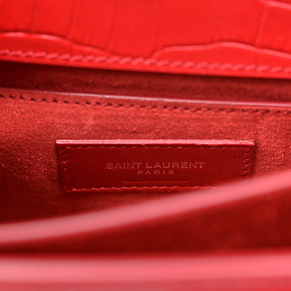 Saint Laurent Calfskin Crocodile Embossed Medium Monogram Sunset Rouge Eros 7 of 10