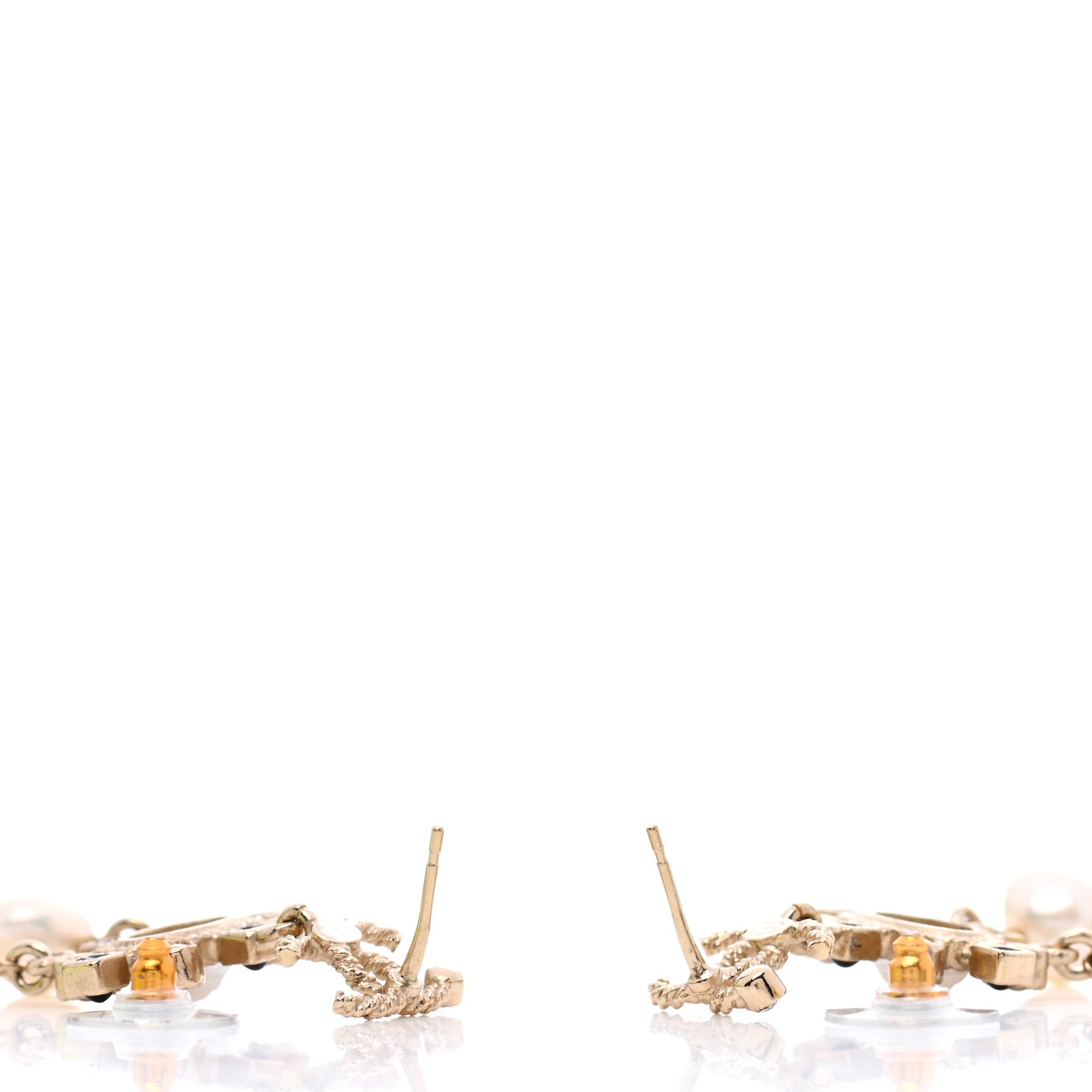 Enamel Pearl CC Drop Earrings Black Gold