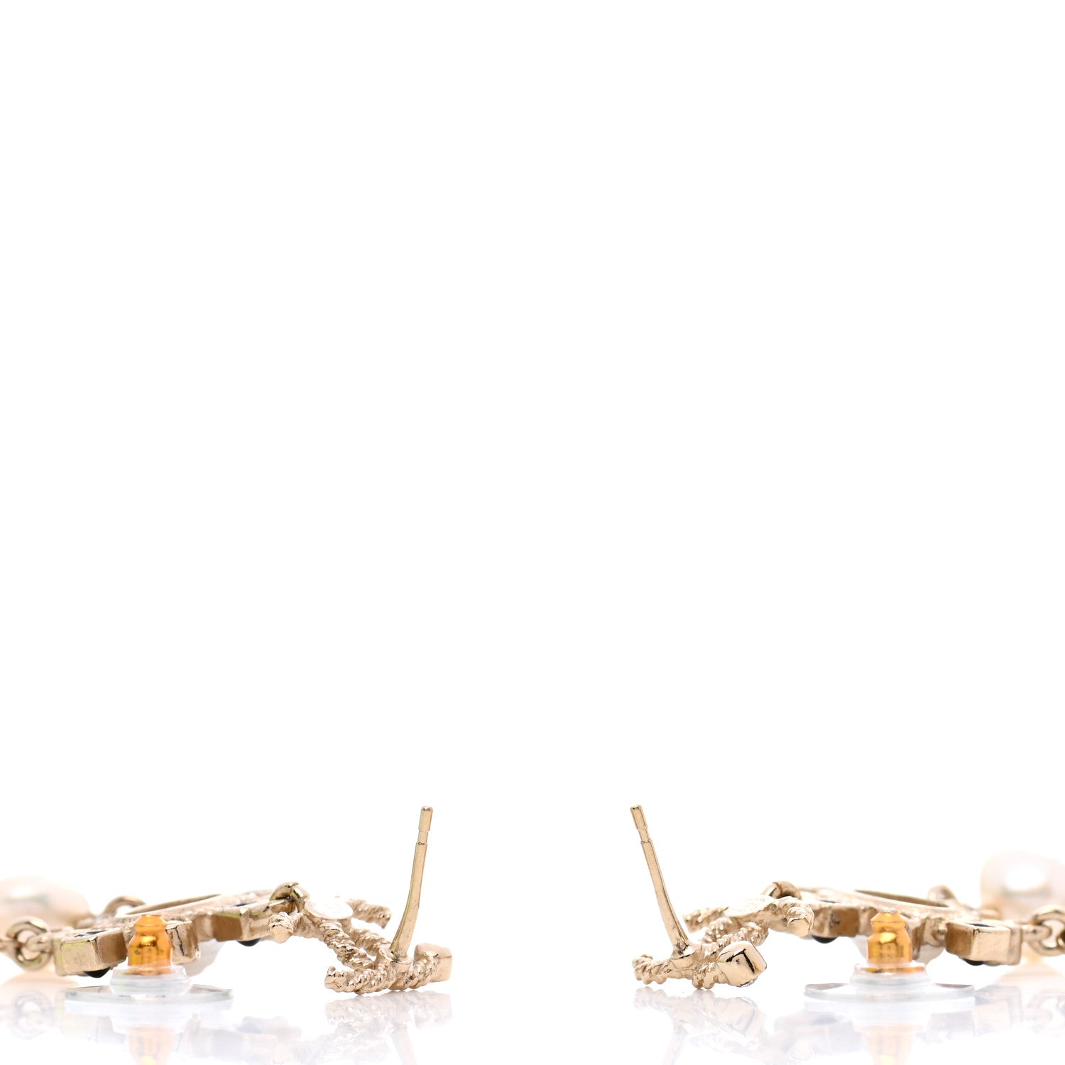 Chanel Enamel Pearl CC Drop Earrings Black Gold 3 of 5