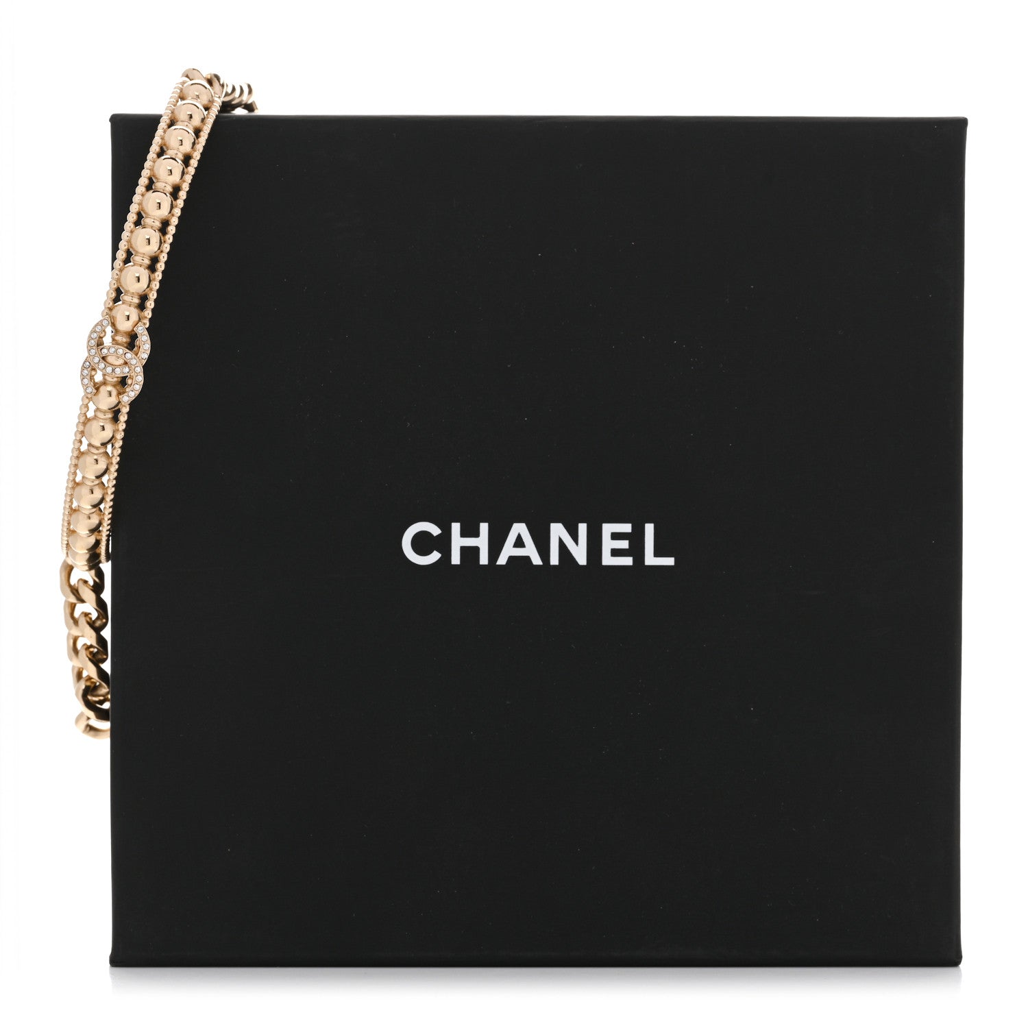 Chanel Metal Crystal Bead Chain Link CC Choker Necklace Gold 5 of 5