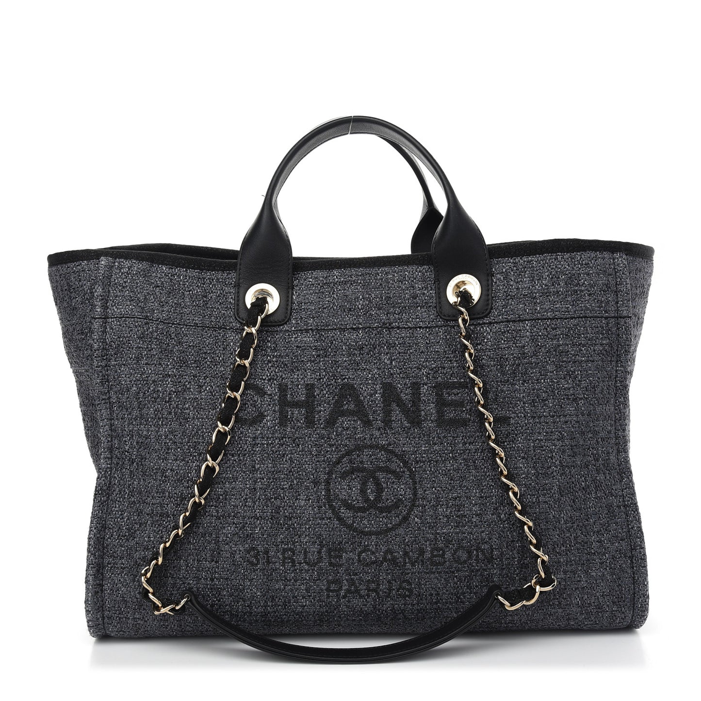 Woven Straw Raffia Large Deauville Tote Black