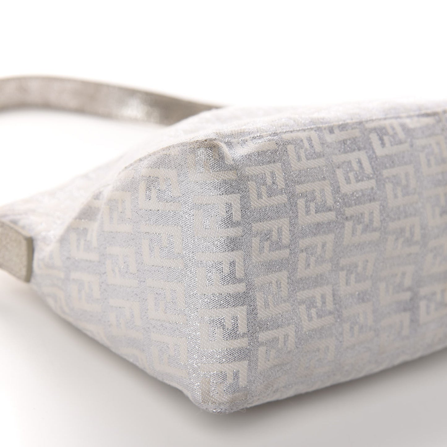 Metallic Lurex Zucchino Suede Small Shoulder Bag White Argento