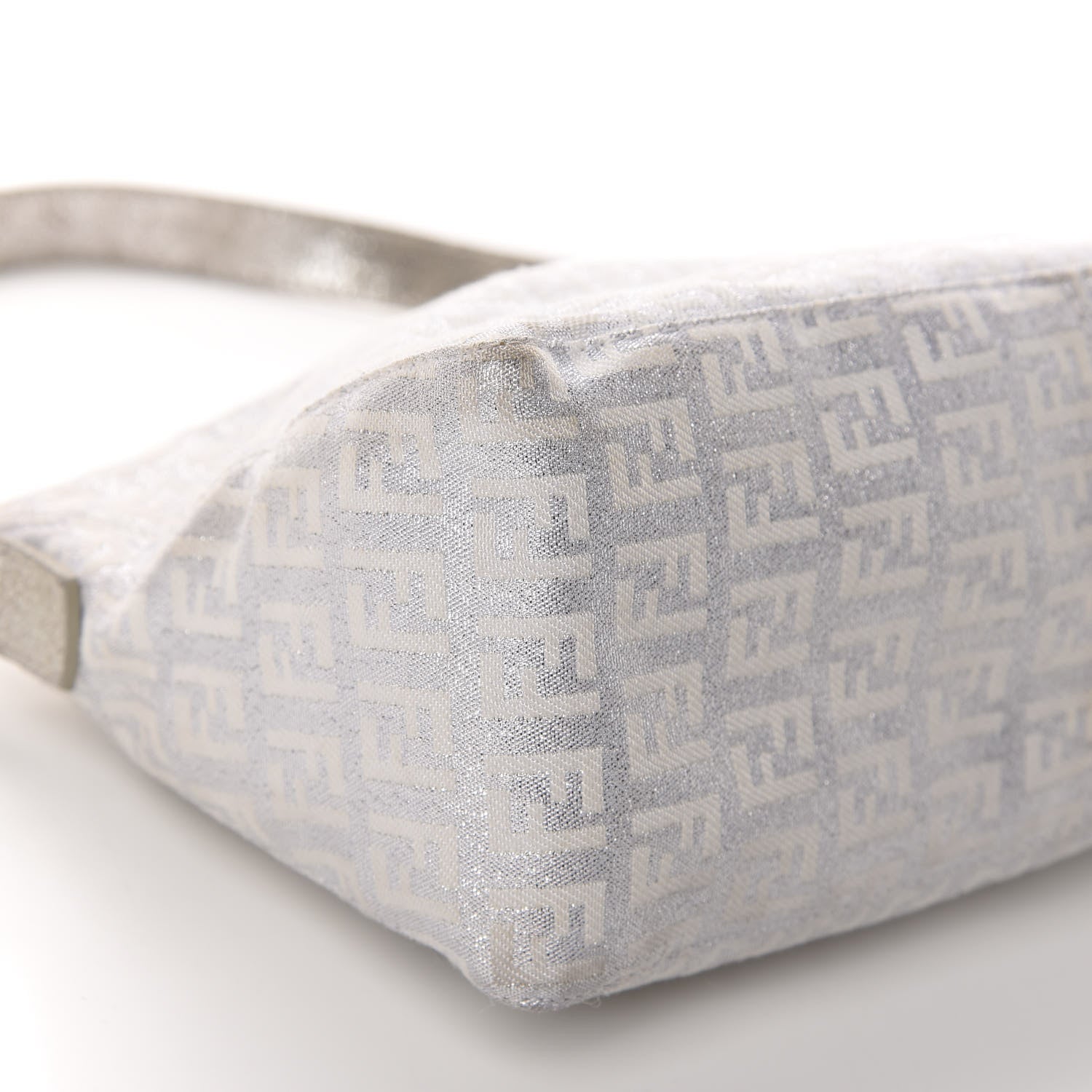 Fendi Metallic Lurex Zucchino Suede Small Shoulder Bag White Argento 6 of 12