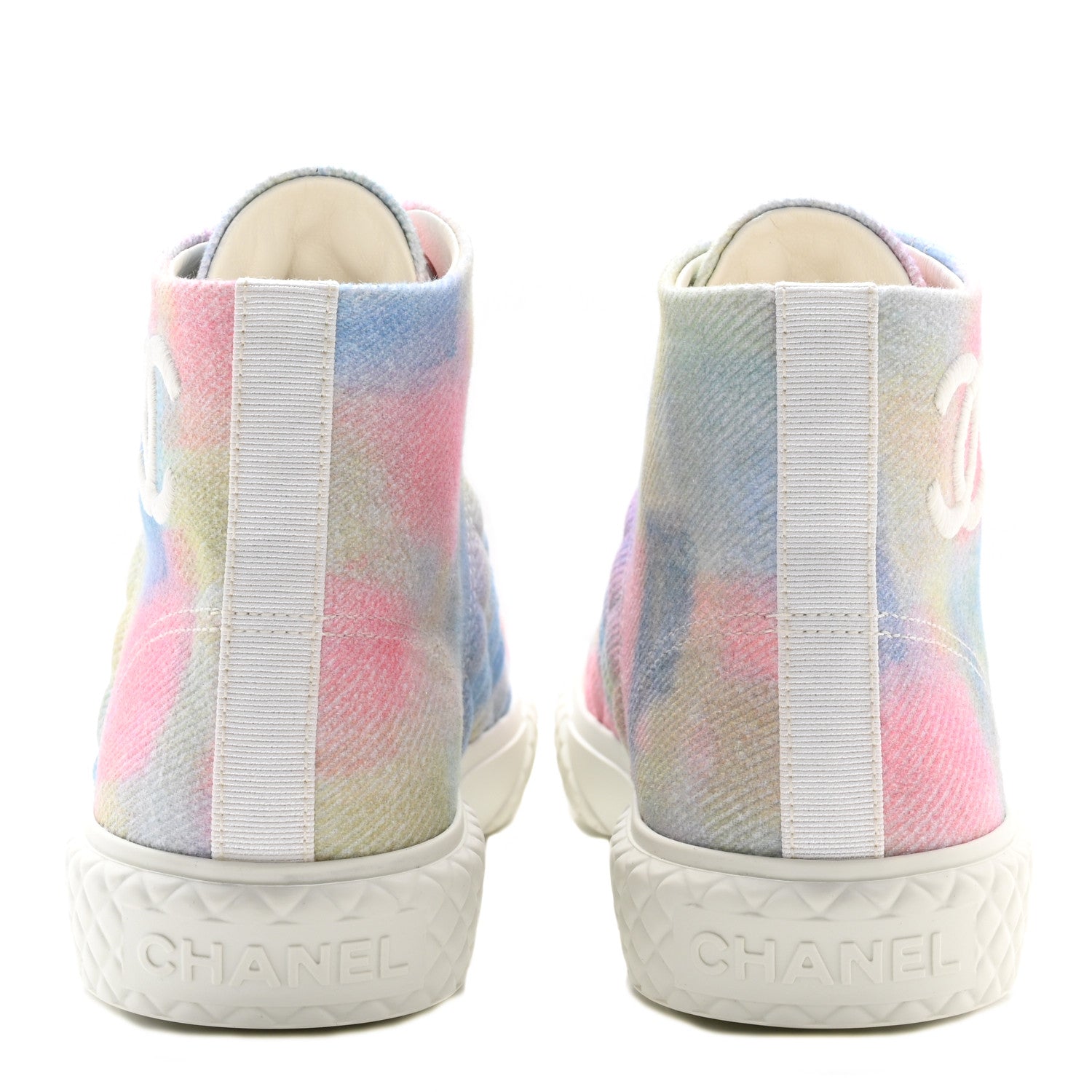 Chanel Printed Fabric High Top CC Sneakers 39.5 Green Pink Blue White 5 of 10