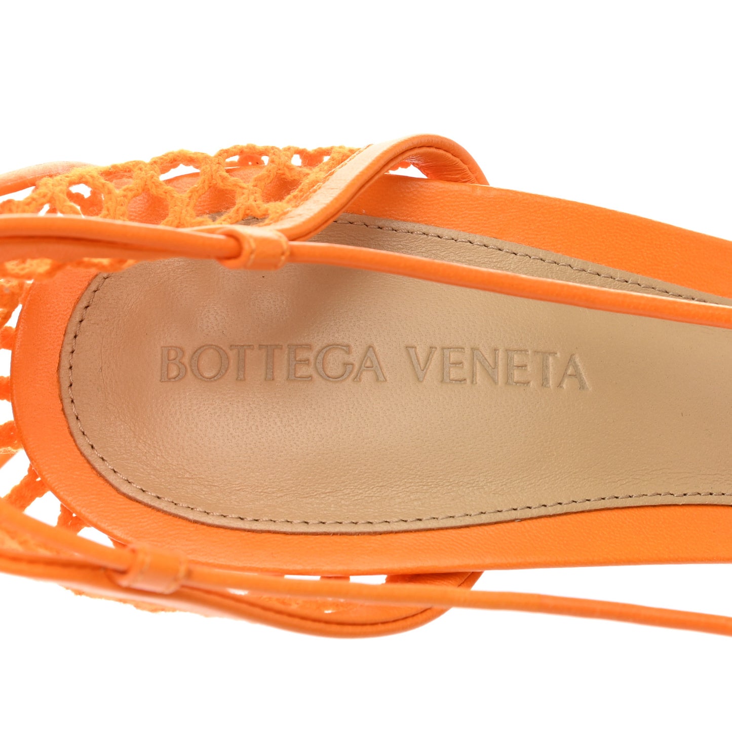 Mesh Nappa Stretch Ankle Tie Sandals 41 Tangerine