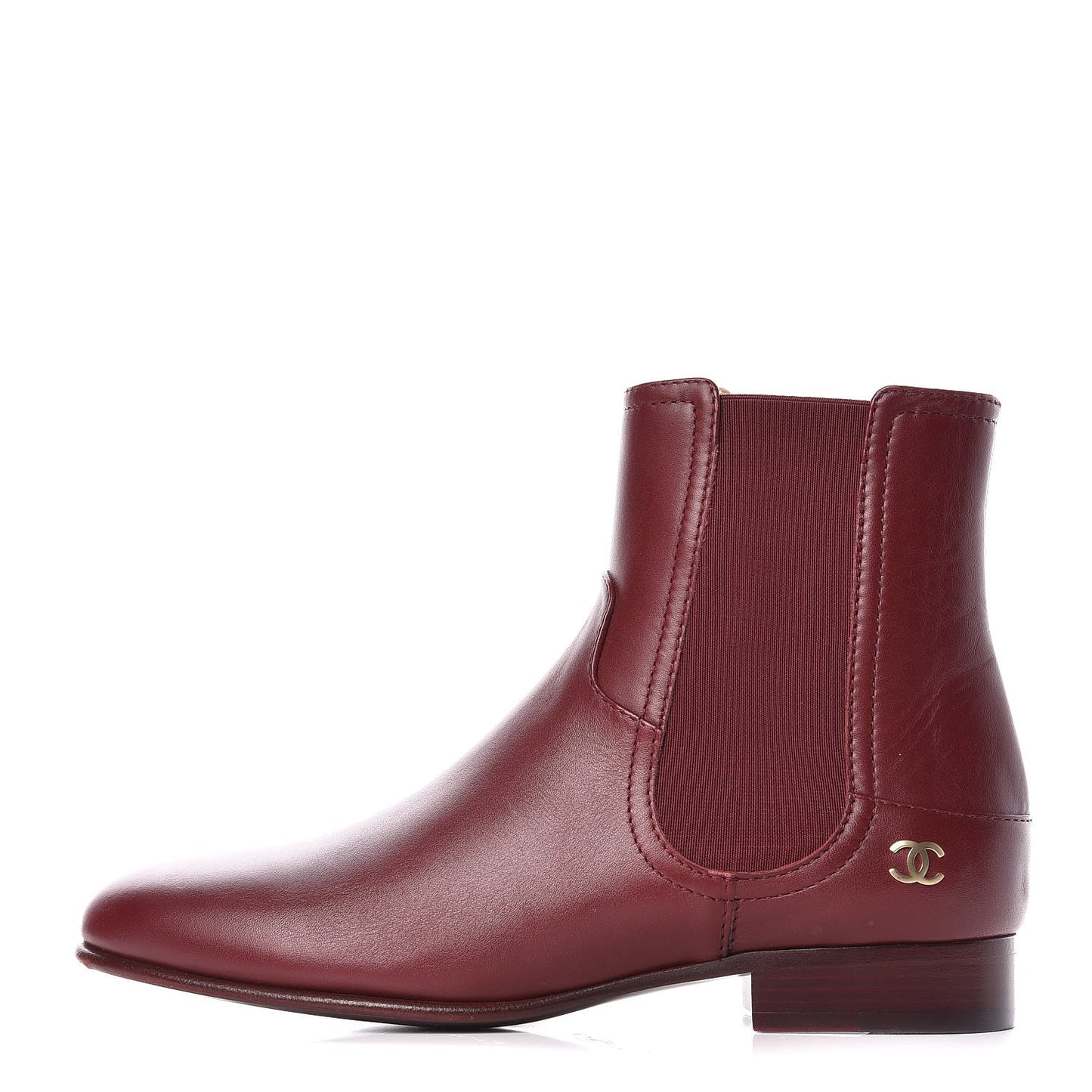 Calfskin Chelsea CC Short Boots 37.5 Bordeaux