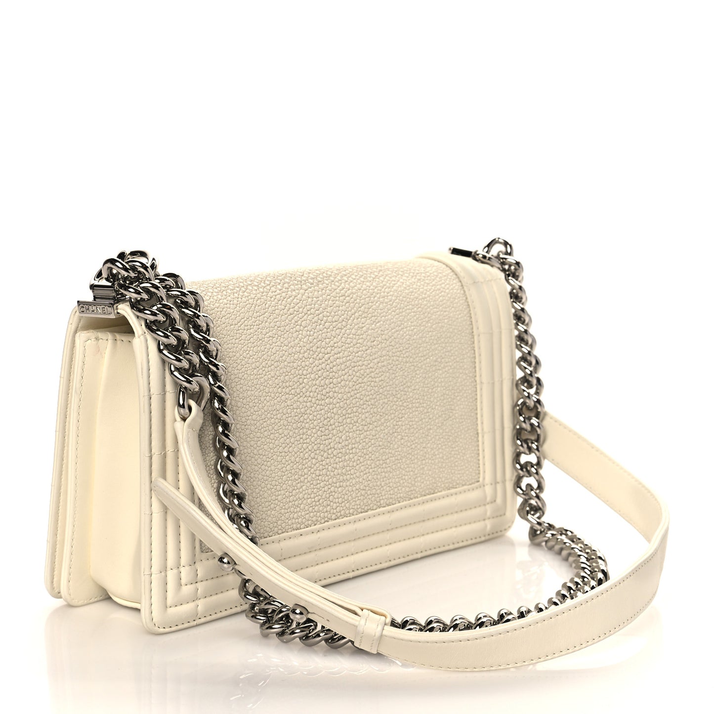 Galuchat Stingray Medium Boy Flap Ivory