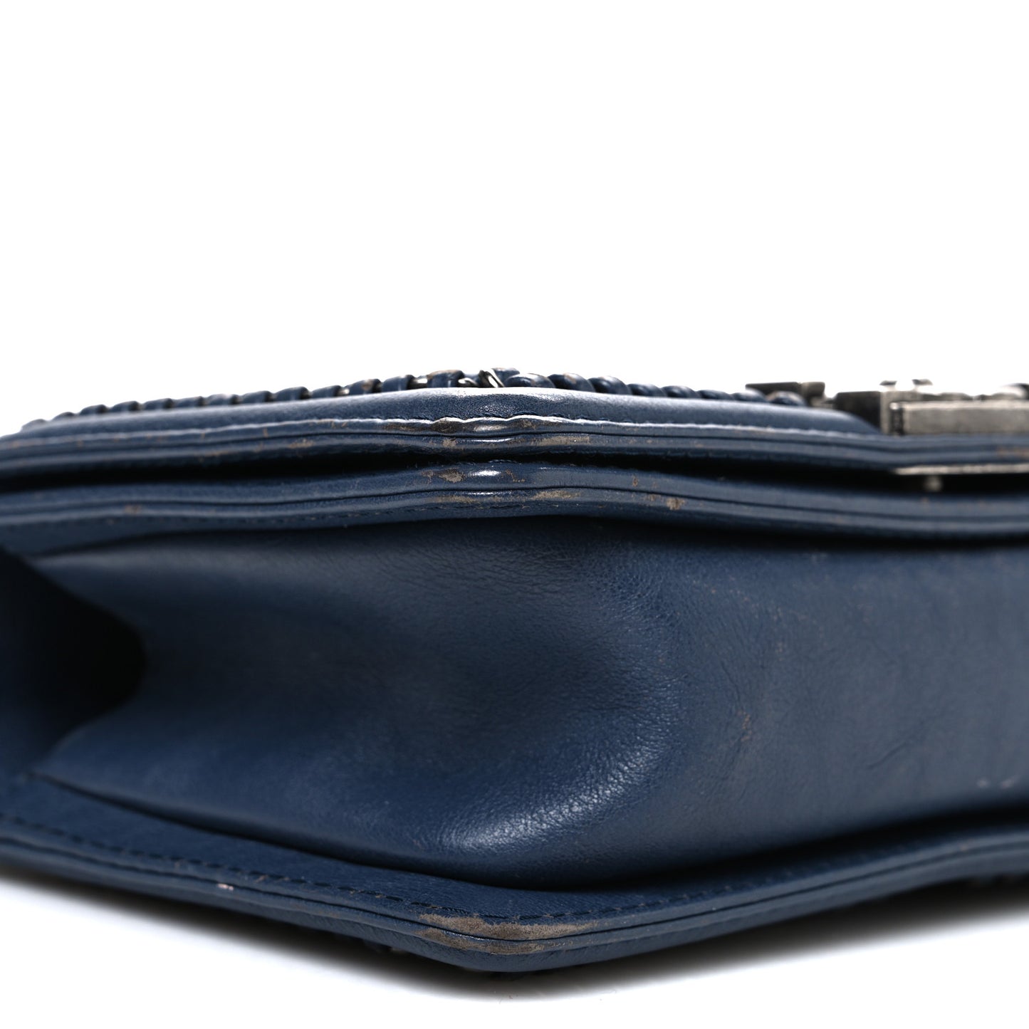 Calfskin Quilted Small Top Handle Boy Flap Navy