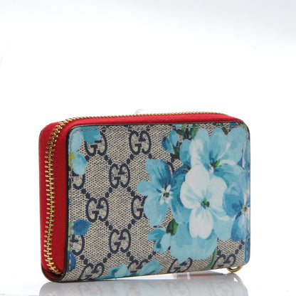 Gucci GG Supreme Monogram Blooms Zip Around Card Case Wallet Beige Blue Navy Hibiscus Red 3 of 6