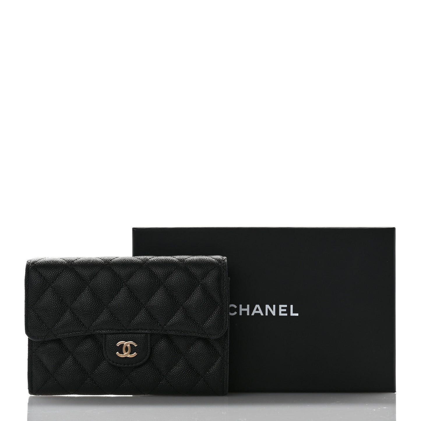 Caviar Quilted Medium Flap Wallet Black