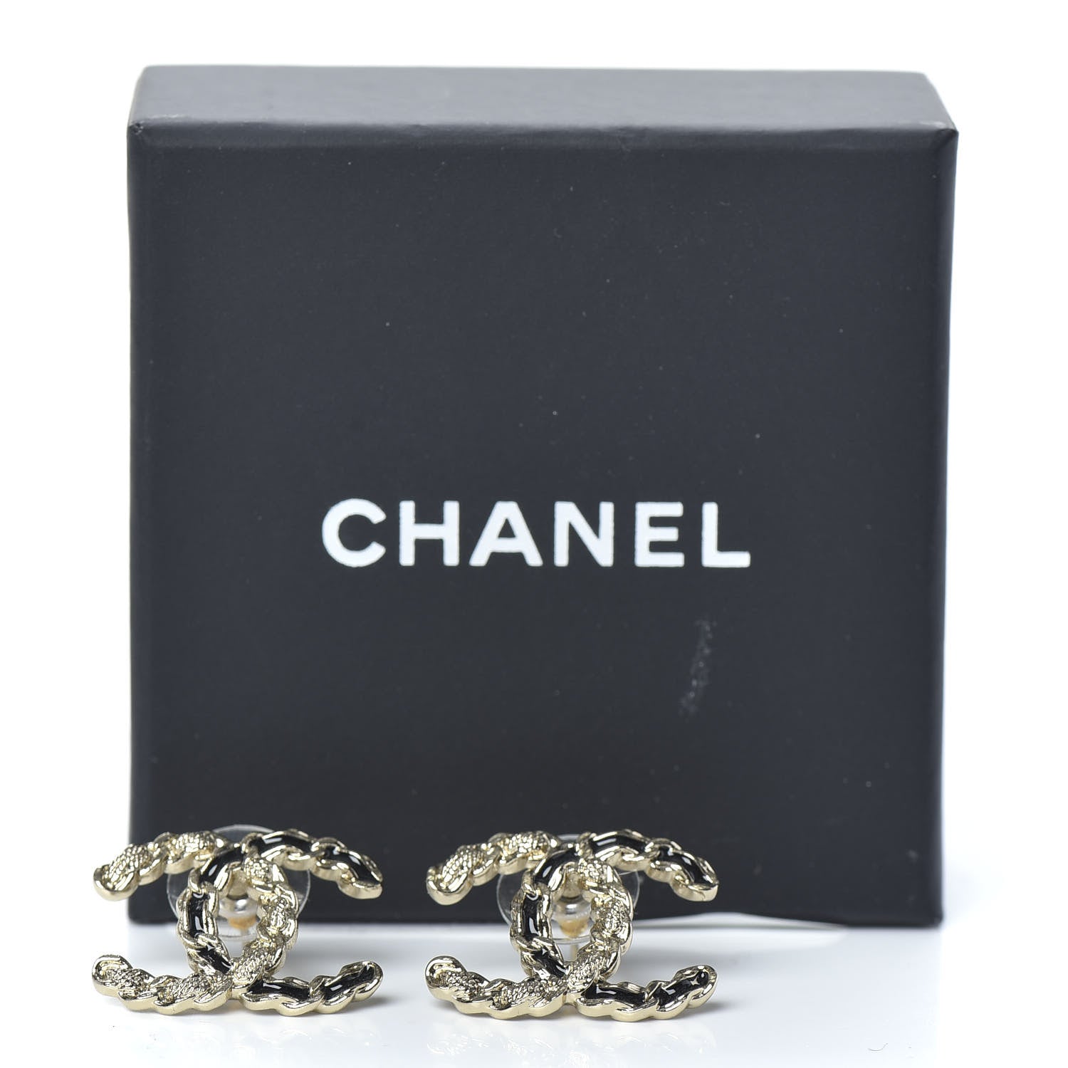 Chanel Enamel Metal Chain French New Wave CC Earrings Black Gold 5 of 5