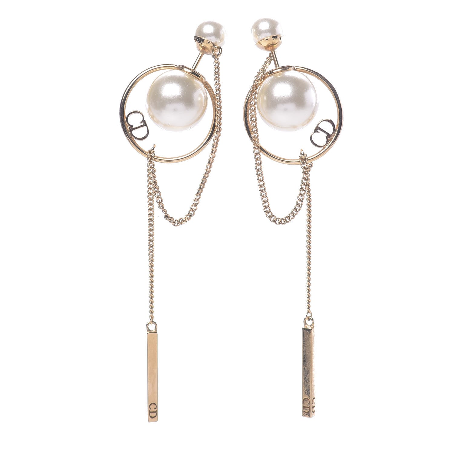 Christian Dior Pearl Tribales Dangle Chain Earrings Gold 1 of 4