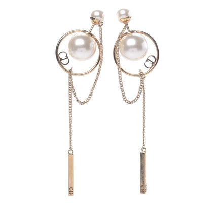 Christian Dior Pearl Tribales Dangle Chain Earrings Gold 1 of 4