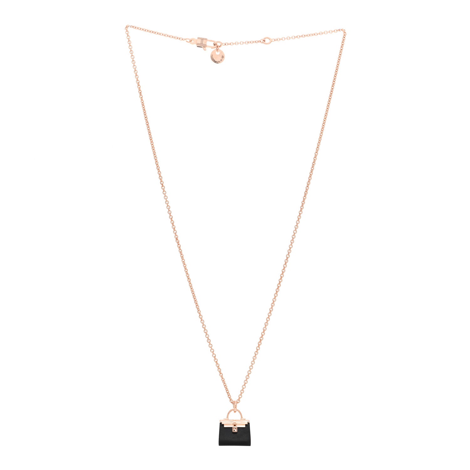 Hermes 18K Rose Gold Black Jade Kelly Amulettes Pendant Necklace 3 of 5
