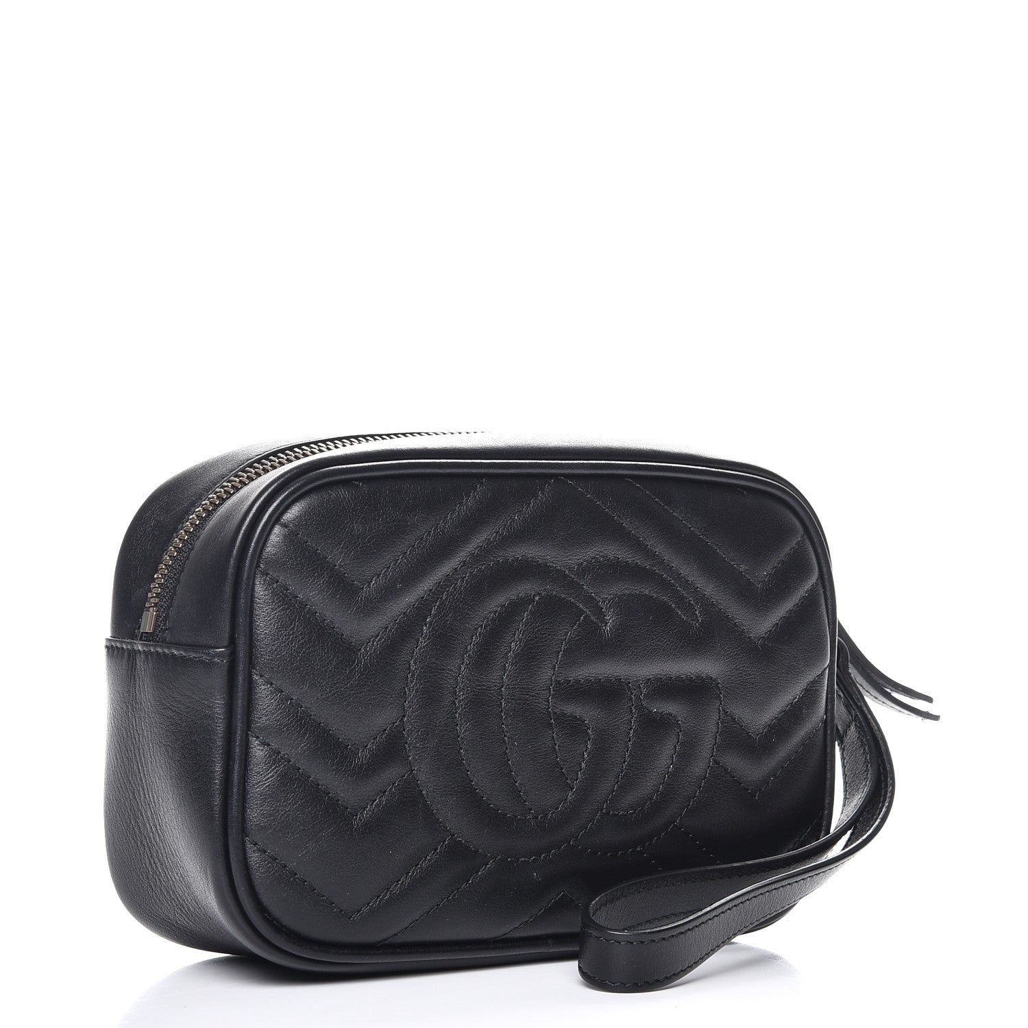 Gucci Calfskin Matelasse Mini GG Marmont Wrist Wallet Black 3 of 8