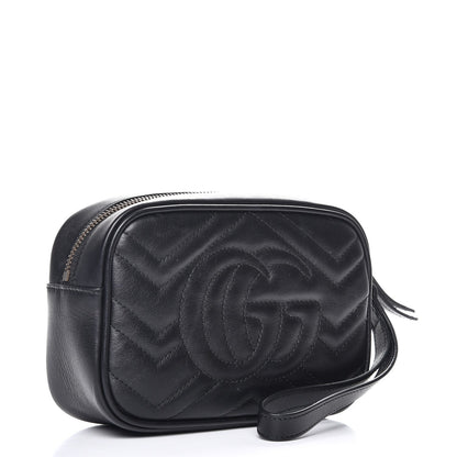 Gucci Calfskin Matelasse Mini GG Marmont Wrist Wallet Black 3 of 8